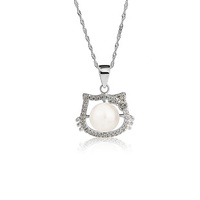 Bijoux hello kitty en argent de haute qualité, ensemble de boucles d'oreilles, collier avec perles d'eau douce, pierres précieuses en zircon, boucles d'oreilles