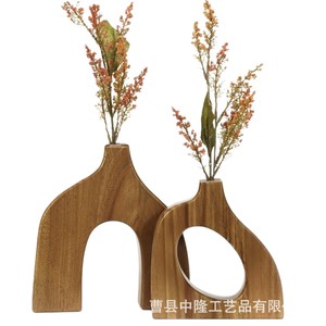 Ornements décoratifs en bois pour vases, vases en bois, récipients pour la culture de fleurs séchées, ornements de vases en bois d'acacia. - Product Image 2