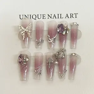 Großhandel Swarovski Kristalle Nail Art 3D Phantasie schöne abnehmbare künstliche Nägel handgemachte Presse auf Nägel für die Hochzeit