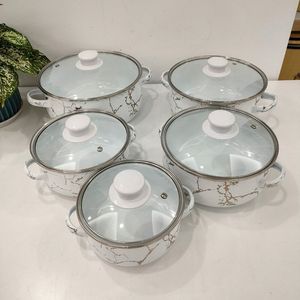 Tốt Nhất Bán 16-24Cm Mô Hình Bằng Đá Cẩm Thạch Soong Nồi Đặt Lớp Phủ Men Nấu Ăn Nồi Với Glass Bìa - Product Image 6