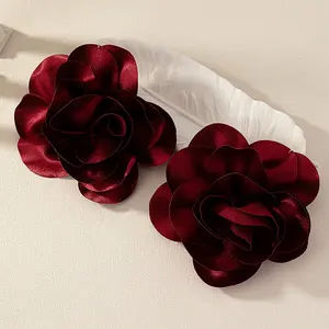 DW-01 Wholesale Fashion Ear Jewelry For Girls Women Big Red Fabric Rose Flower Earrings