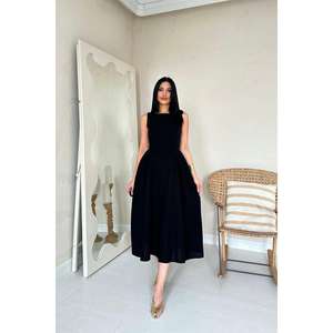 เดรสสีดำแบบไม่มีสายรัดไหล่ ทรงเอไลน์ เอวธรรมชาติ ผ้าลินินทอ ระบายอากาศได้ดี เหมาะสำหรับใส่ในชีวิตประจำวัน - Product Image 5