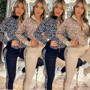 Conjunto de Ropa de Salón de 2 Piezas para Mujer, Marca Famosa, Informal, con Estampado Digital, de Poliéster, para Invierno, Transpirable, Chaqueta con Cremallera de Manga Larga - Product Image 3