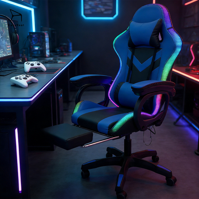 Supplier Adjustable Rotating Leather Gaming Chair with RGB Lighting and Footrestboard High Back for Ergonomics