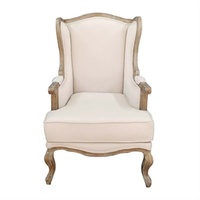 Fauteuil classique en bois massif, revêtement en tissu crème, design moderne, chaise de loisirs, monoplace, hauteur réglable, rembourrage en éponge
