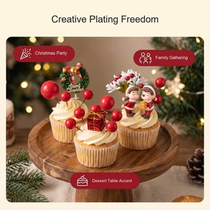 Set de Adornos para Pastel de Navidad, Papá Noel, Corona, Caja de Regalo, Bayas Rojas, Adornos para Cupcakes Navideños, Kit de Decoración para Mesa de Postres - Product Image 6