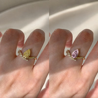 Bague de fiançailles de luxe pour femme, en forme de poire, jaune rose, coupe glace pilée