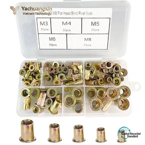 Juego de 100 Tuercas Remachables Ciegas de Cabeza Plana M3 M4 M5 M6 M8, Acero Galvanizado, Caja de Herrajes Industriales - Product Image 2
