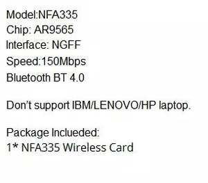 Atheros AR9565 NFA335 Adaptateur Wi Fi BT 4.0 NGFF WLAN WIFI W <span class=keywords><strong>Eless</strong></span> Ble 4.0 Carte réseau - Product Image 2