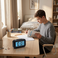 Réveil numérique LCD de bureau, mini horloge de table avec veilleuse, affichage du calendrier et de la température, fonction snooze, alimenté par piles