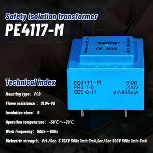Transformateur à montage sur circuit imprimé scellé à l'époxy YHDC PE4117-M 5VA 110/220/230/380V AC Classe B Isolation à faible bruit Certifié CE/RoHS - Product Image 2