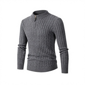Pull-over en tricot doux pour homme, anti-rides, anti-rétrécissement, avec fermeture éclair et col montant, manches longues, idéal pour l'hiver – Vente en gros - Product Image 3