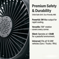 Ventilateur de voiture double tête, trois vitesses, 12V 24V, ABS, 10W, fixation par clip et ventouse, rotatif à 360°, avec fente pour diffuseur de parfum, allume-cigare