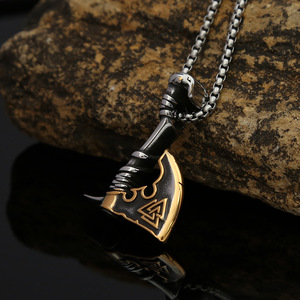 yunnique Stainless Steel Axe Pendant <b>Necklace</b> With Viking Symbol For Men And Women Fashion Jewelry Hip Hop Style - Product Image 2
