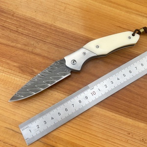 Couteau de poche à lame fixe en acier Damas à motif ondulé, haute qualité, manche en plastique, lame en acier inoxydable, personnalisable, couteau OEM - Product Image 2