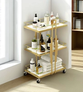 Beauty New Design Makeup Salon Cart 3 Tiers Pedicure Spa Nail Shop <b>Trolley</b> Gold Beauty <b>Trolley</b> With Lockable Wheels - Product Image 1