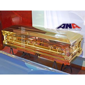 Роскошный металлический гроб ANA в американском стиле, покрытый золотом, с бархатной отделкой цвета миндаль - Product Image 4