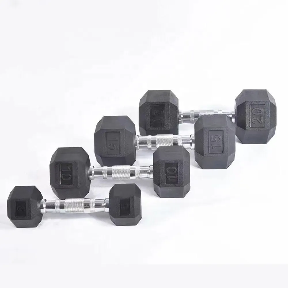 rubber coated cast steel weights hex dumbbell plates 1 set