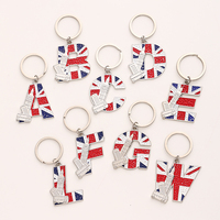Ensemble de porte-clés en alliage de zinc avec lettres de l'alphabet Union Jack, porte-clés en métal émaillé sur le thème du drapeau britannique, point de repère de Londres, souvenir de voyage, cadeau
