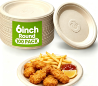 Assiettes jetables biodégradables personnalisables pour les fêtes, utilisables au micro-ondes et au congélateur, plateaux alimentaires ronds de 6*6 pouces