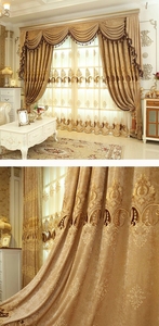 豪華なヨーロッパ風シェニールゴールド刺繍入り既製ウィンドウカーテン、リビングルーム用刺繍遮光カーテン - Product Image 6