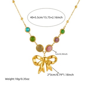 Fashion Pendant Necklace Gold Plated Bow Angel Chain Colorful Gemstone Stainless Steel Party Jewelry - Product Image 4