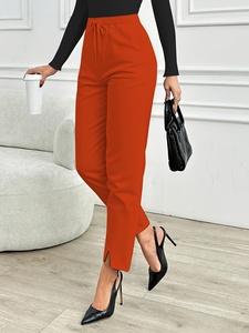 <span class=keywords><strong>Pantalon</strong></span> court d'été uni pour <span class=keywords><strong>femme</strong></span> avec ourlet fendu, idéal pour le bureau, les occasions décontractées et les vacances, coupe droite confortable - Product Image 1