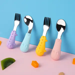 Children's tableware portable set 304 Stainless Steel Spoon and Fork Set baby complementary spoon silicone fork Spoon