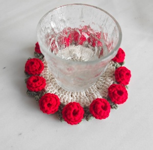 Finished Handmade <b>Rose</b> Bouquet coaster Wool Crochet Cup Into a Hand-held Bouquet Creative Gift Woven Flower coaster - Product Image 2