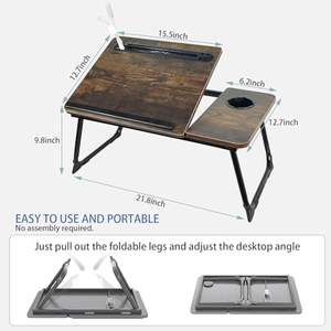 Rustikal Braun 5 verschiedene Winkel Faltbarer Holz Laptop Bett Tisch Laptop Schreibtisch mit USB-Ladeans chluss und Getränke halter - Product Image 2