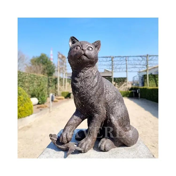 Bahçe dekoru Metal pirinç Metal hayvan kedi heykelleri dev büyük sanat döküm bronz heykel oturan kedi heykeli
