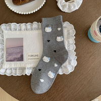 Chaussettes mi-mollet à pois en tissu avec nœud en forme de cœur polyvalent brodé avec des éléments de dessin animé mignons