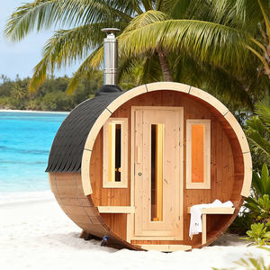 غرفة ساونا خشبية على شكل برميل مصنوعة من خشب الأرز والشوح مقاومة للعوامل الجوية للاستخدام الخارجي - Product Image 6