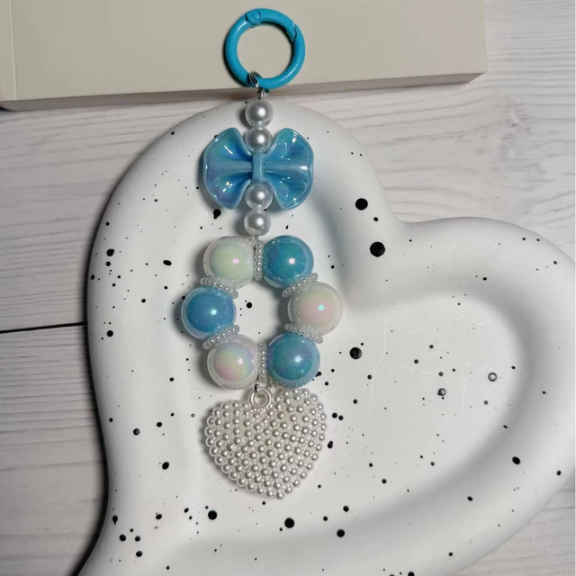 New Bowknot Pearl String Heart Phone Charm, Bag Accessory, Keychain, Round Buckle, Colored Beads Gift