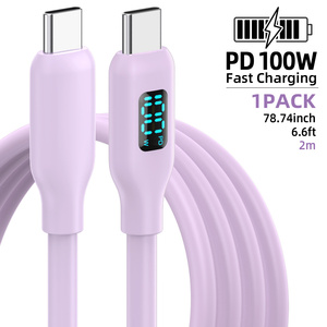 สายชาร์จเร็ว USB-C to USB-C กำลังไฟ 100W PD พร้อมหน้าจอ LED แสดงผล วัสดุซิลิโคน ตัวนำทองแดงแท้ ได้รับการรับรองมาตรฐาน CE สำหรับ<span class=keywords><strong>โทรศัพท์</strong></span>มือถือ ขายดี - Product Image 2