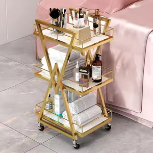 Rose Gold Manicure Trolley Rolling Barber Cart With Wheels Metal Frame High Quality Waterproof Furniture Wholesale - Product Image 1
