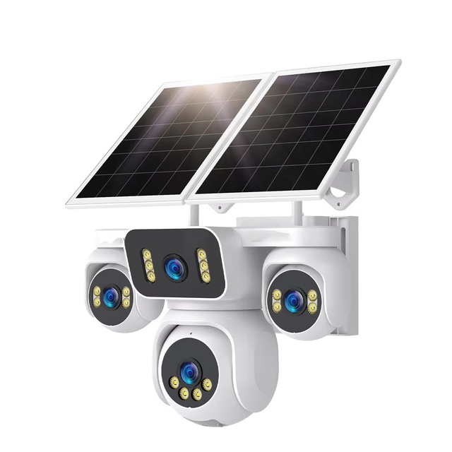 Outdoor 4K AI Four-Lens Four-Screen Network Camera 4G Two-Way Voice Intercom CMOS Solar Panel Options-Cloud SD Card