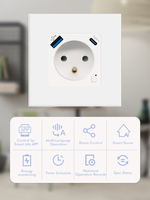 Prise intelligente WiFi CNSKOU, norme française, Tuya Alexa, murale, avec ports USB A et C, 16A, 110-240V, anti-effraction, en plastique