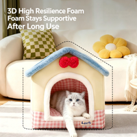 Lit pour animaux de compagnie en forme de maison, coussin amovible et lavable, maison pour animaux de compagnie chaude et confortable pour chiens et chats de petite et moyenne taille, utilisation en intérieur