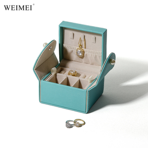 Boîte de rangement pour bijoux WEIMEI en cuir et velours double couche, verte, avec logo personnalisé, pour bagues, colliers, bracelets, étui à bijoux - Product Image 6