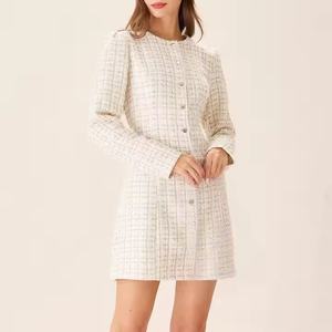 Nuevo Vestido Casual de Otoño de Alta Calidad, Estilo Old Money, Manga Larga, Cuello Redondo, Vestido Blanco Modesto - Product Image 1