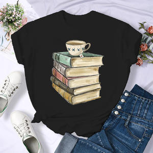 Venta al por mayor de moda de otoño <span class=keywords><strong>y</strong></span> verano estilo Harajuku libros sueltos cuello redondo Retro mujer camiseta ropa Ventas de Fábrica - Product Image 6