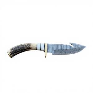 Couteau de chasse artisanal en acier Damas avec manche en corne de cerf, lame droite, étui en cuir, OEM ODM - Product Image 2