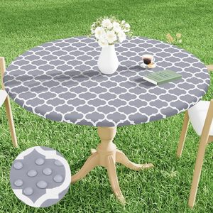 <strong>Round</strong> Picnic <strong>Tablecloth</strong> Waterproof Elastic Fitted Table Covers <strong>Wipeable</strong> Flannel Backed Vinyl <strong>Tablecloths</strong> for Camping - Product Image 5