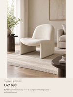 Fauteuil d'appoint Nordic Boucle, fauteuil lounge rembourré, profil bas incurvé, siège individuel pour salon, coin lecture