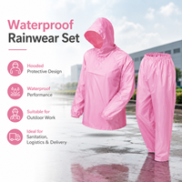 Ensemble uniforme de travail en fibre de polyester imperméable, coupe-vent et antibactérien à capuche pour le personnel de livraison et d'assainissement en extérieur avec poignets élastiques
