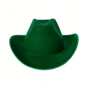 Chapeaux de cowboy unisexes de haute qualité pour adultes, en feutre 100 % polyester vert, style européen et américain, pour l'extérieur, toutes saisons, aspect soyeux - Product Image 1