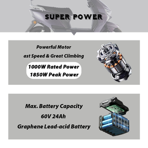 Moto électrique PACIFIC 1000W 60V 24AH avec batterie au lithium, pneus 3.0-12, fabricant OEM, moto électrique pour adultes, CE - Product Image 3