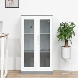 China Lower Short Glass Filing Storage Cabinet Cheapest Popular Double Door Cloth Design Steel Small Size Cupboard Supplier