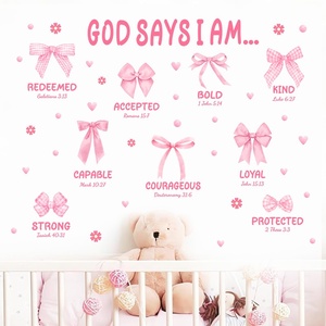 Decoración novedosa para fiestas en el dormitorio de las niñas, papel tapiz impermeable de PVC de 37 pulgadas con diseño de lazos preppy, calcomanías de pared con lazos rosas - Product Image 1